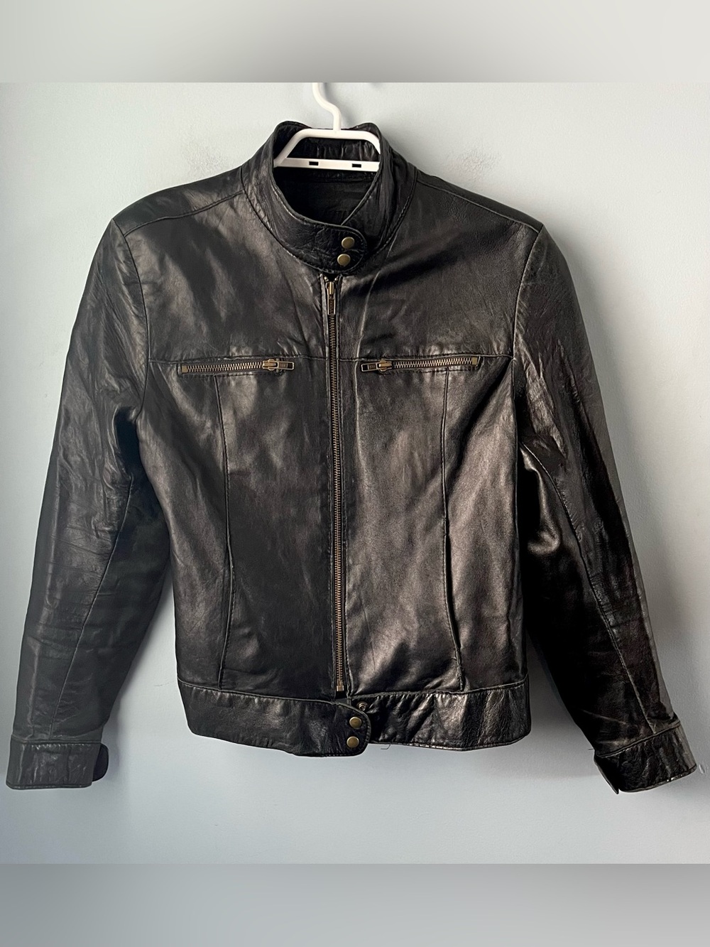 Vintage 100% Genuine Leather Canada Ladies Black Café Racer Moto Jacket Size L